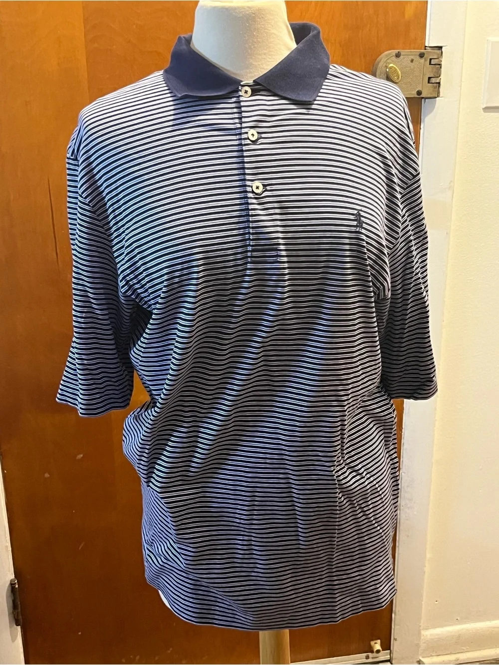 Polo Golf Ralph Lauren Men's Short Sleeve Shirt Size Medium, Navy/White Striped